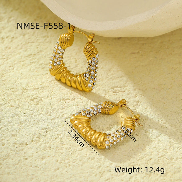 Stainless Steel 18K Gold Electroplated Geometric Retro Microencrusted Zircon Women's Earrings