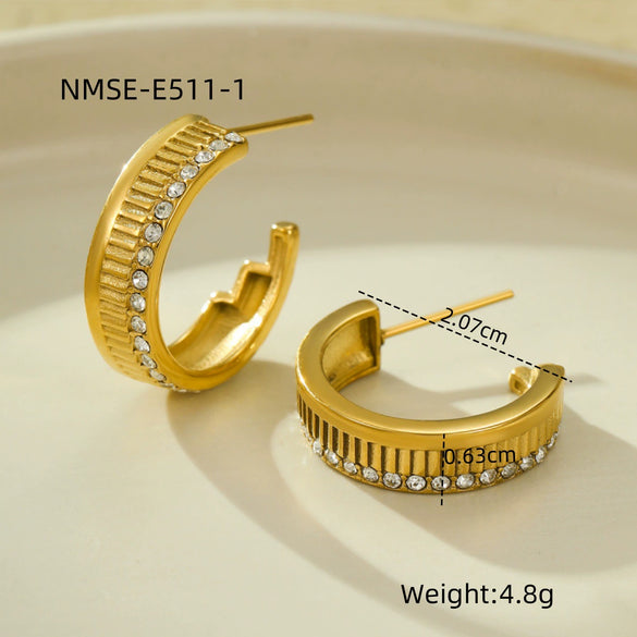 Stainless Steel 18K Gold Electroplated Geometric Retro Microencrusted Zircon Women's Earrings