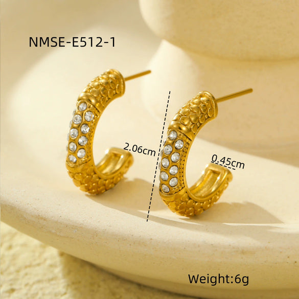 Stainless Steel 18K Gold Electroplated Geometric Retro Microencrusted Zircon Women's Earrings