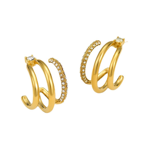 Stainless Steel 18K Gold Electroplated Geometric Retro Microencrusted Zircon Women's Earrings