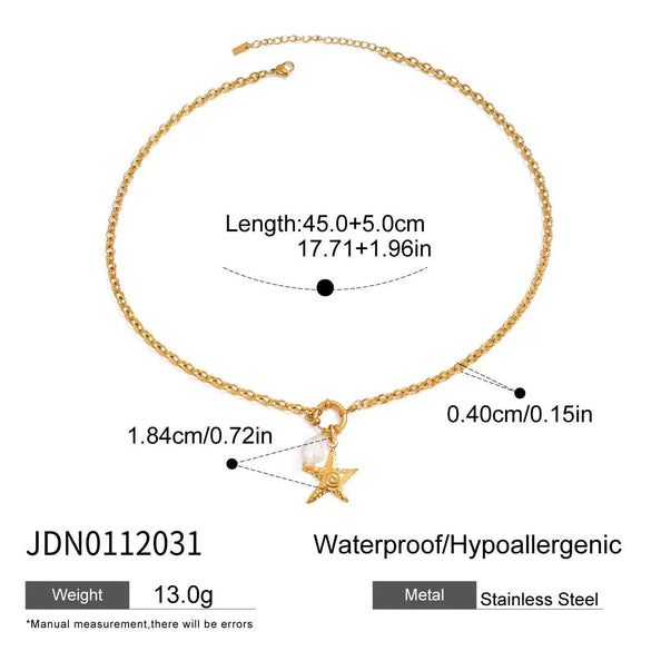 Stainless Steel 18K Gold Electroplated Ocean Wind Conch Shell Starfish Small Fish Women's Necklace
