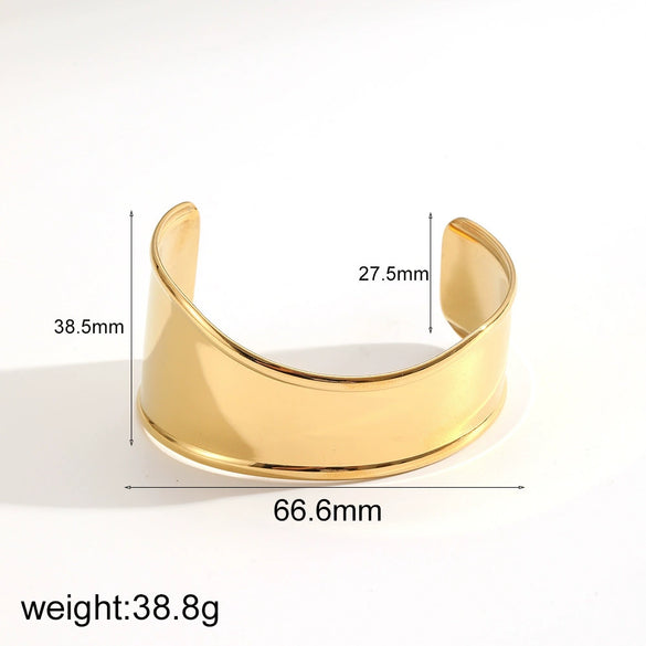 Stainless Steel 18K Gold Electroplated Personality Exaggerated Widefaced Bracelet