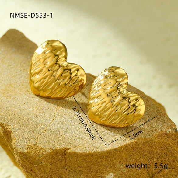 Stainless Steel 18K Gold Electroplated Round Pleated Textured Earrings
