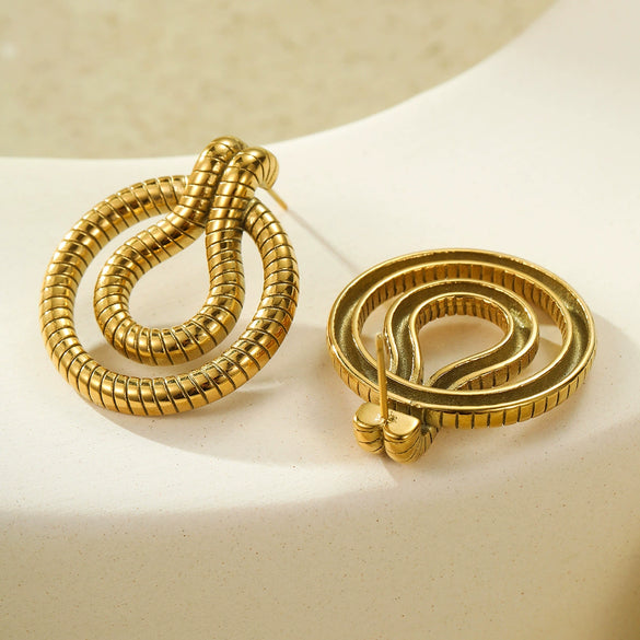 Stainless Steel 18K Gold Electroplated Striped Women's Earrings Retro Style