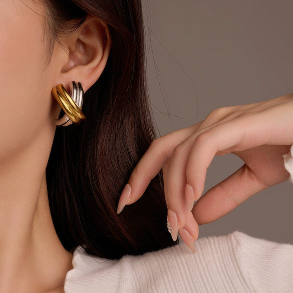 Stainless Steel 18K Gold Electroplated Xshaped Texture Women's Earrings
