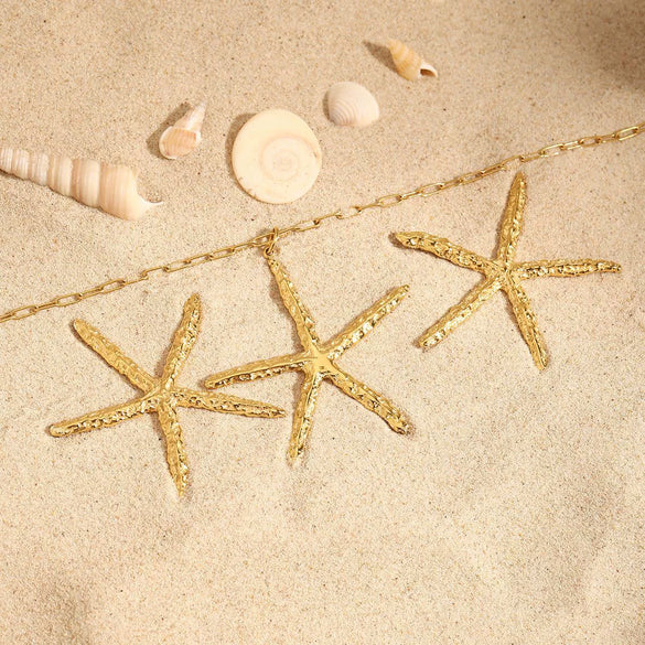 Stainless Steel 18K Gold Electroplating Starfish Ocean Style Women's Earrings Necklace