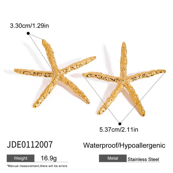 Stainless Steel 18K Gold Electroplating Starfish Ocean Style Women's Earrings Necklace