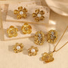 Stainless Steel 18K Gold Flower Geometric Diamond Women's Earrings