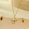 Stainless Steel 18K Gold Geometric Cross Pendant Inlaid With White Zircon Electroplated Women's Clavicle Necklace