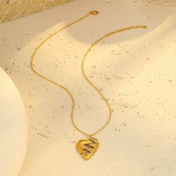 Stainless Steel 18K Gold Geometric Love Design Electroplated Diamond Necklace Fashion Women's Jewelry
