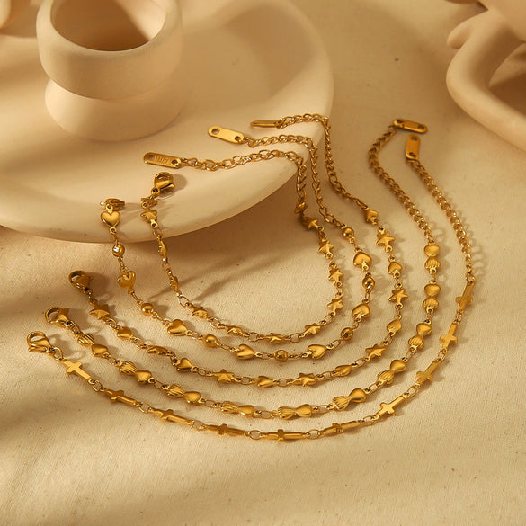 Stainless Steel 18K Gold Handmade Jewelry Accessories Bracelet Chain With Heart And Star Pattern Electroplated