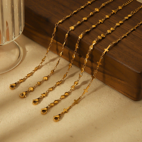 Stainless Steel 18K Gold Handmade Jewelry Accessories Bracelet Chain With Heart And Star Pattern Electroplated