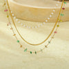 Stainless Steel 18K Gold Plated Clavicle Necklace With Multichain And Pearl Colorful Gravel