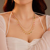 Stainless Steel 18K Gold Plated Clavicle Necklace With Multichain And Pearl Colorful Gravel