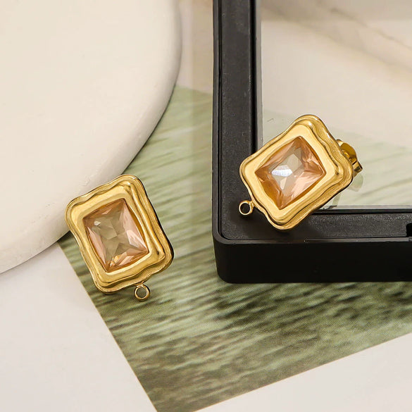 Stainless Steel 18K Gold Plated Electroplated Geometric Square Pendant For Diy Earrings With Inlaid Zircon