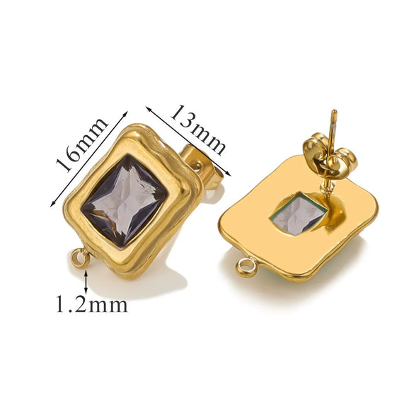 Stainless Steel 18K Gold Plated Electroplated Geometric Square Pendant For Diy Earrings With Inlaid Zircon
