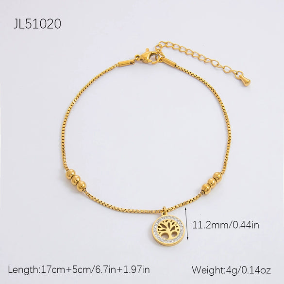 Stainless Steel 18K Gold Plated Heart Shape Ornament Simple Retro Women's Anklet