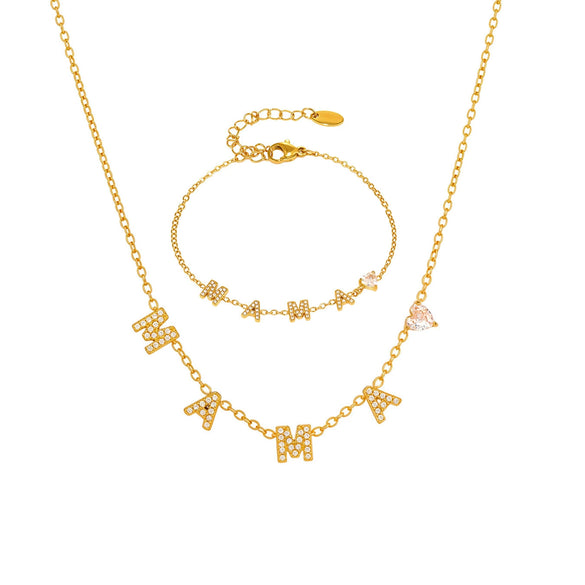 316L Stainless Steel 18K Gold Plated Heart Zircon Necklace And Bracelet Set Electroplated Fashion Jewelry