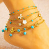 Stainless Steel 18K Gold Plated Life Tree Turquoise Zircon Pearl Anklet For Women