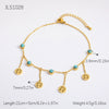 Stainless Steel 18K Gold Plated Life Tree Turquoise Zircon Pearl Anklet For Women