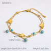 Stainless Steel 18K Gold Plated Life Tree Turquoise Zircon Pearl Anklet For Women