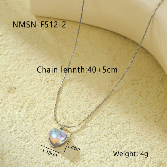 Stainless Steel 18K Gold Plated Moonstone Necklace For Women Simple Versatile Love Style