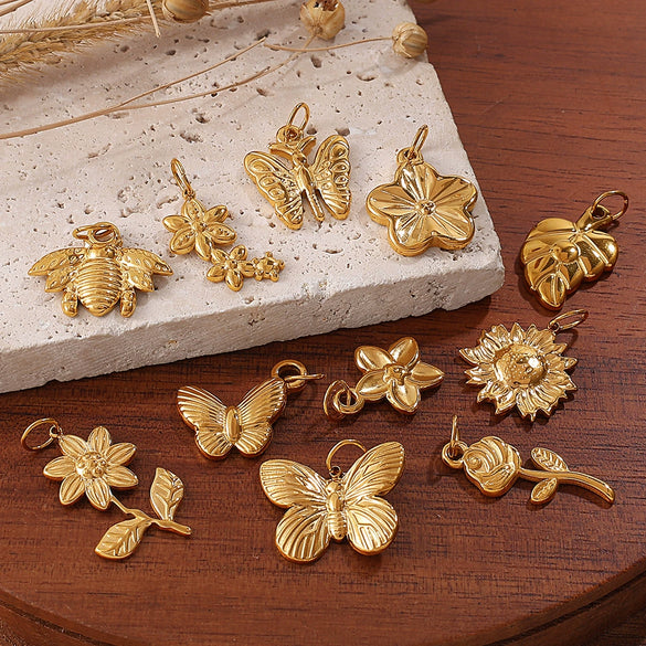 316L Stainless Steel 18K Gold Plated Pendant Jewelry Butterfly Flower Leaf Shape