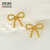316L Stainless Steel 18K Gold Plated Round Bead Bow Earrings Jewelry