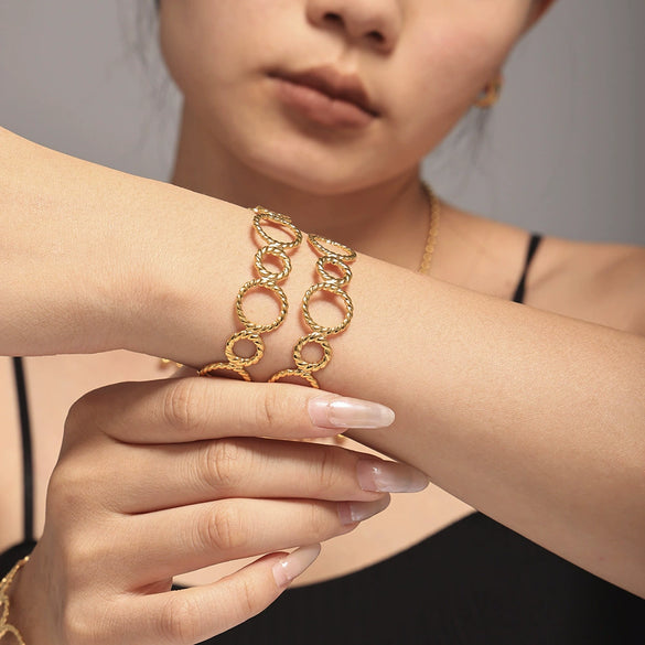 316L Stainless Steel 18K Gold Plated Simple Geometric Splicing Open Bracelet