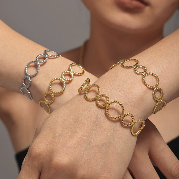 316L Stainless Steel 18K Gold Plated Simple Geometric Splicing Open Bracelet