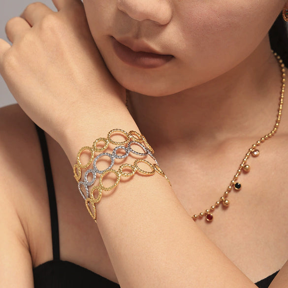 316L Stainless Steel 18K Gold Plated Simple Geometric Splicing Open Bracelet