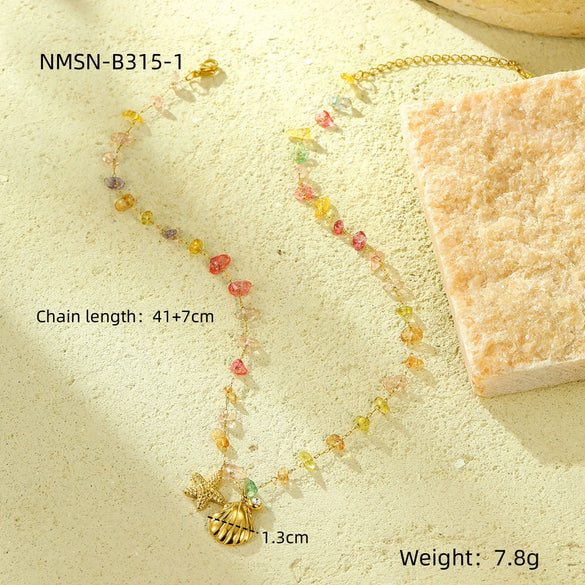Stainless Steel 18K Gold Plated Starfish Pendant Necklace For Women