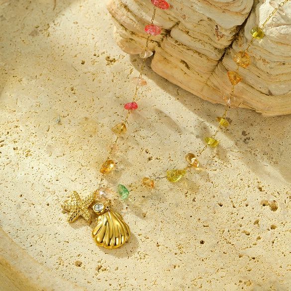 Stainless Steel 18K Gold Plated Starfish Pendant Necklace For Women