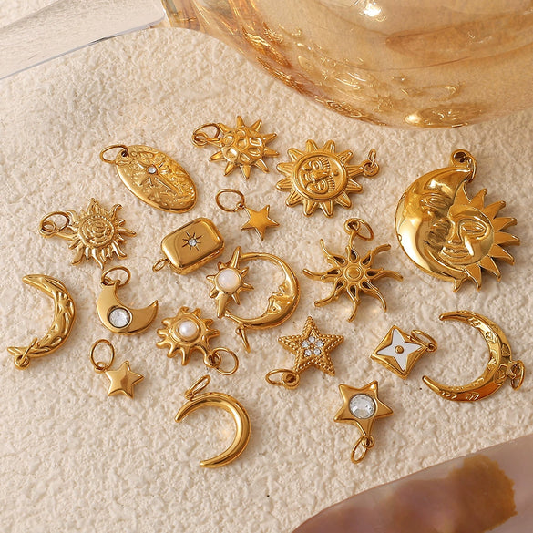 316L Stainless Steel 18K Gold Plated Sun Moon Pendant Jewelry Fashion Necklace For Women