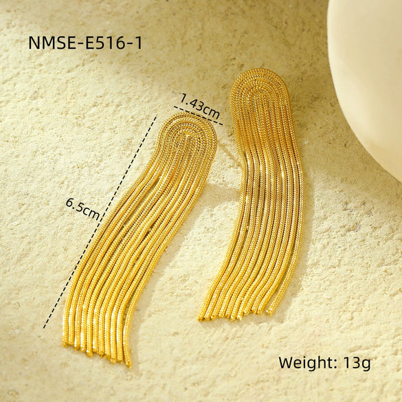 Stainless Steel 18K Gold Plated Vintage Tassel Earrings For Women Electroplated