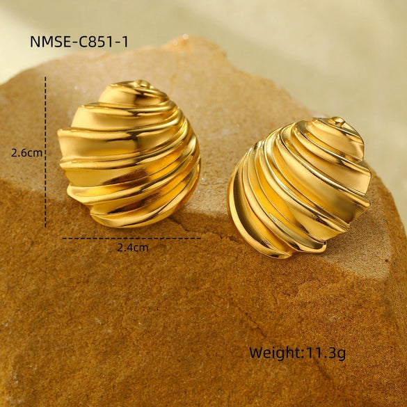 Stainless Steel 18K Gold Round Pleated Texture Electroplated Women's Joker Style Earrings