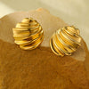 Stainless Steel 18K Gold Round Pleated Texture Electroplated Women's Joker Style Earrings