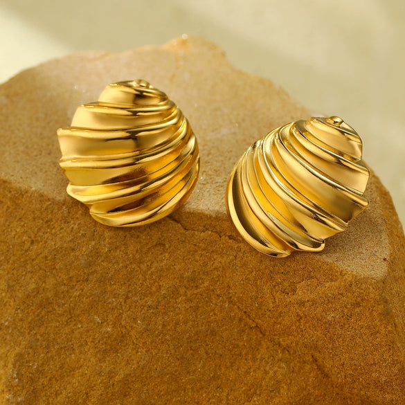 Stainless Steel 18K Gold Round Pleated Texture Electroplated Women's Joker Style Earrings