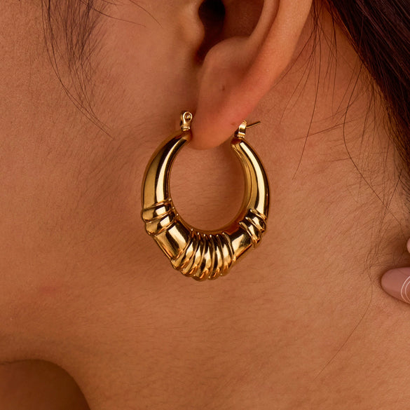 Stainless Steel 18K Goldplated Geometric Hollow Women's Earrings