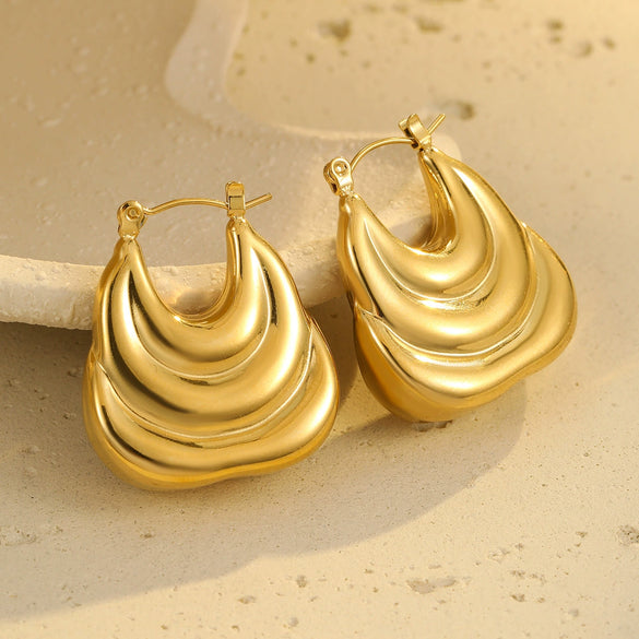 Stainless Steel 18K Goldplated Geometric Hollow Women's Earrings