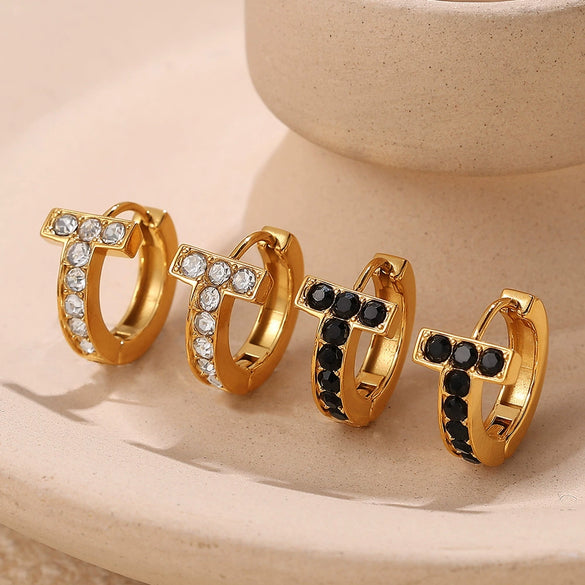 316L Stainless Steel 18K Goldplated Rhinestone Inlaid Earrings Electroplated Fashion Style For Women