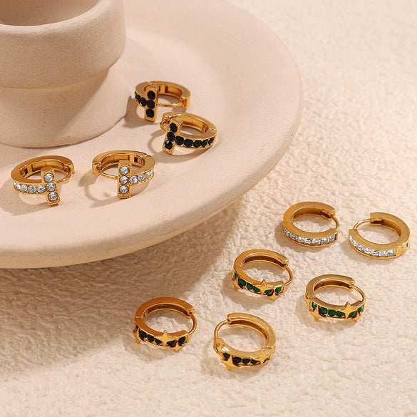 316L Stainless Steel 18K Goldplated Rhinestone Inlaid Earrings Electroplated Fashion Style For Women