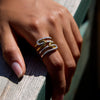 Stainless Steel 18K Goldplated Stacking Ring With Diamonds And Ushaped Design For Women