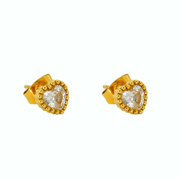 316L Stainless Steel 18K Inlaid Zircon Heart Shape Women's Earrings
