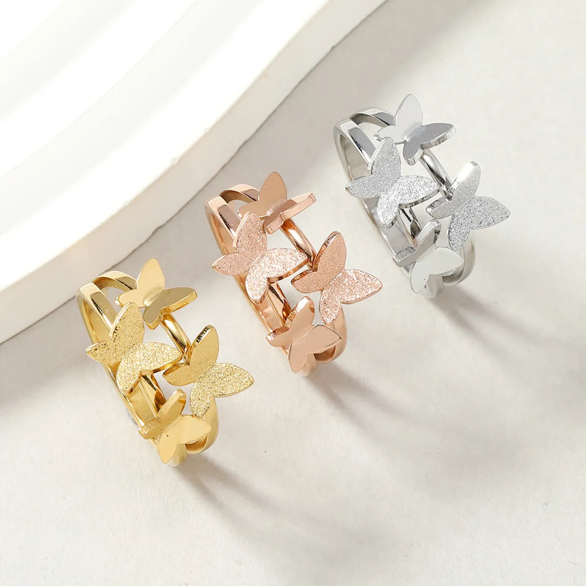 Stainless Steel Lady Butterfly Plating Rings