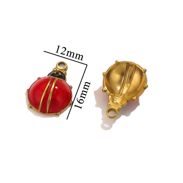 Stainless Steel Ladybug Dripping Oil Pendant Jewelry Accessories For Diy Necklace Earrings