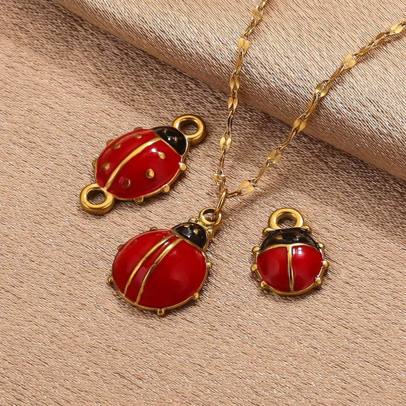 Stainless Steel Ladybug Dripping Oil Pendant Jewelry Accessories For Diy Necklace Earrings