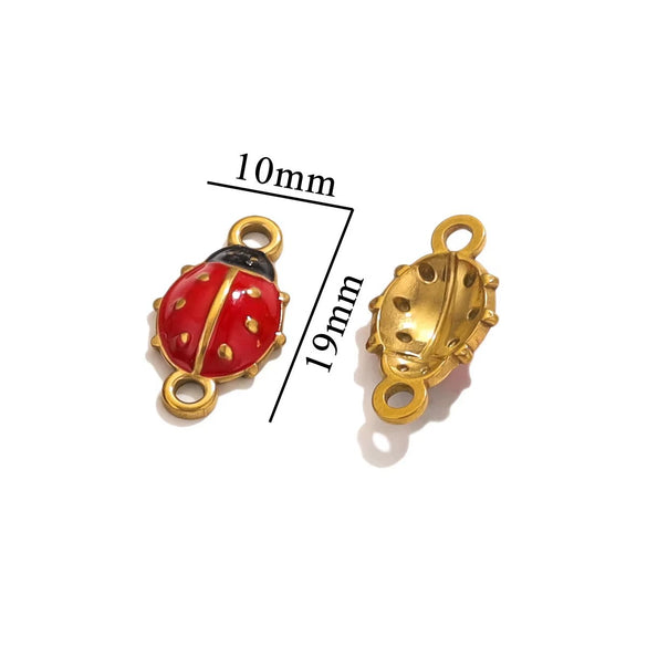 Stainless Steel Ladybug Dripping Oil Pendant Jewelry Accessories For Diy Necklace Earrings