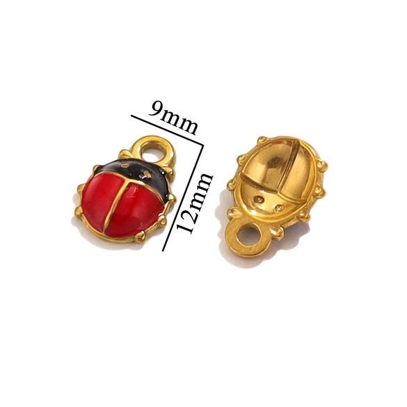 Stainless Steel Ladybug Dripping Oil Pendant Jewelry Accessories For Diy Necklace Earrings