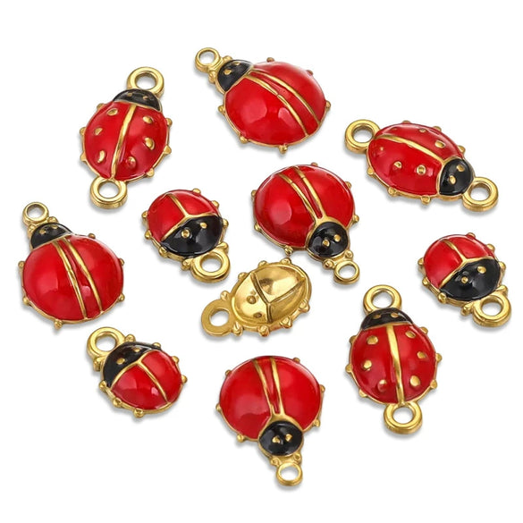 Stainless Steel Ladybug Dripping Oil Pendant Jewelry Accessories For Diy Necklace Earrings